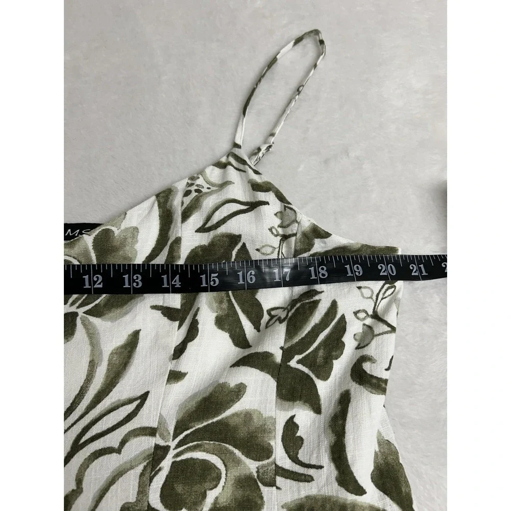 MSK Floral Linen Blend Maxi Dress XL Green White Boho Sleeveless Resort Lined‎